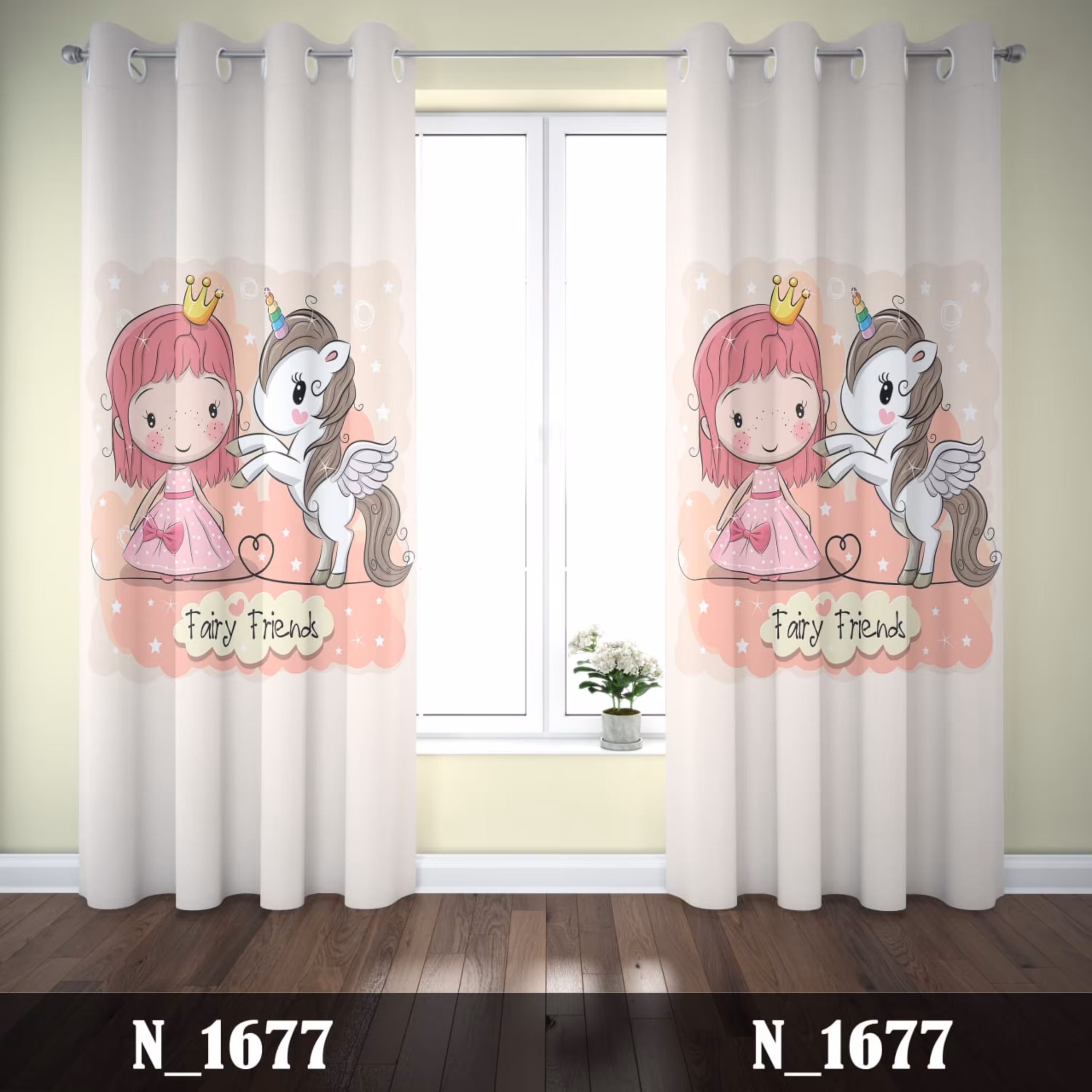 پرده چاپی پانچی  طرح پرنسس زیبا و اسب تک شاخ  