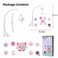 اویز تخت نوزاد موزیکال چرخشی پایه دار کیدز رنگ صورتی دخترانه     konig kids  baby musical crib mobile