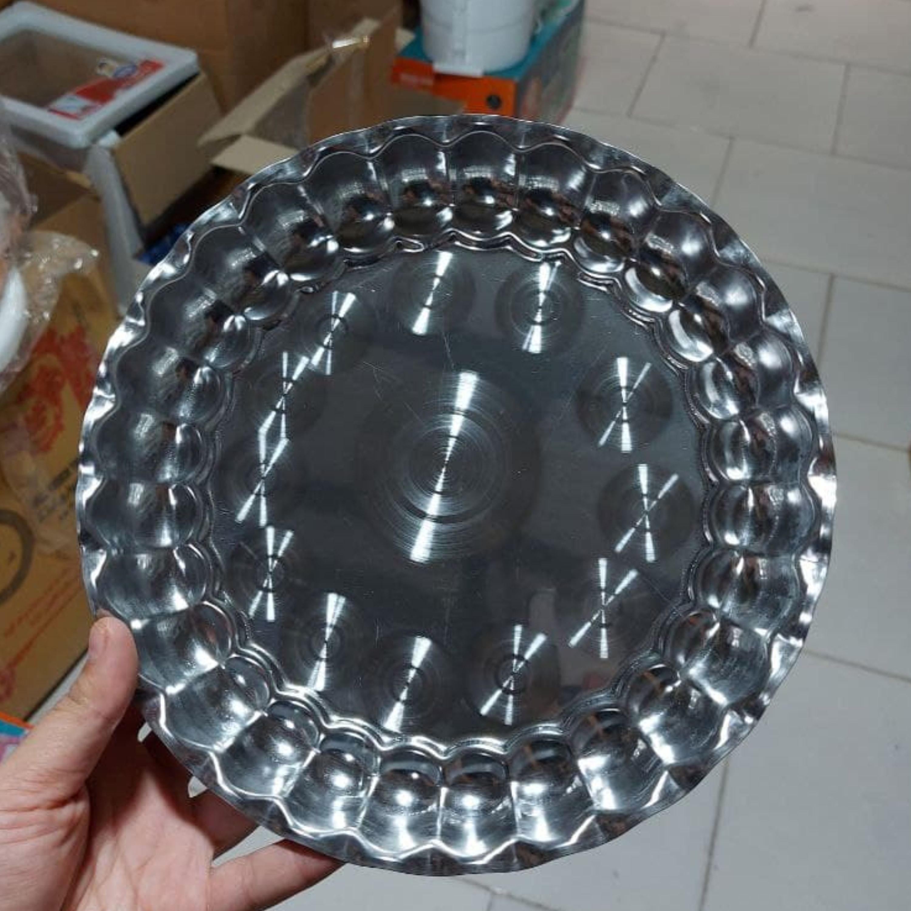 سینی سایز30لبه کنگره جنس استیل ظروف پذیرایی