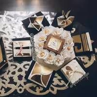 جعبه هدیه شش ضلعی طلایی قرمز  یک لایه