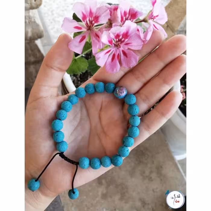 دستبند سنگ لاوا - فیروزه ای