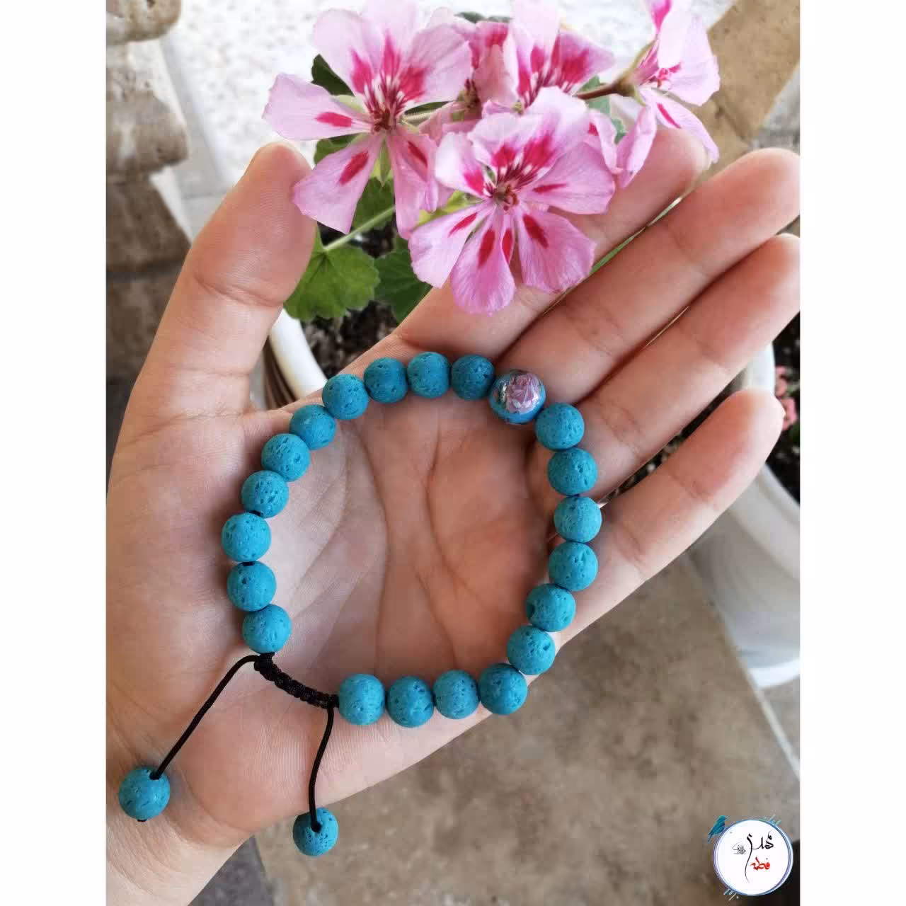 دستبند سنگ لاوا - فیروزه ای