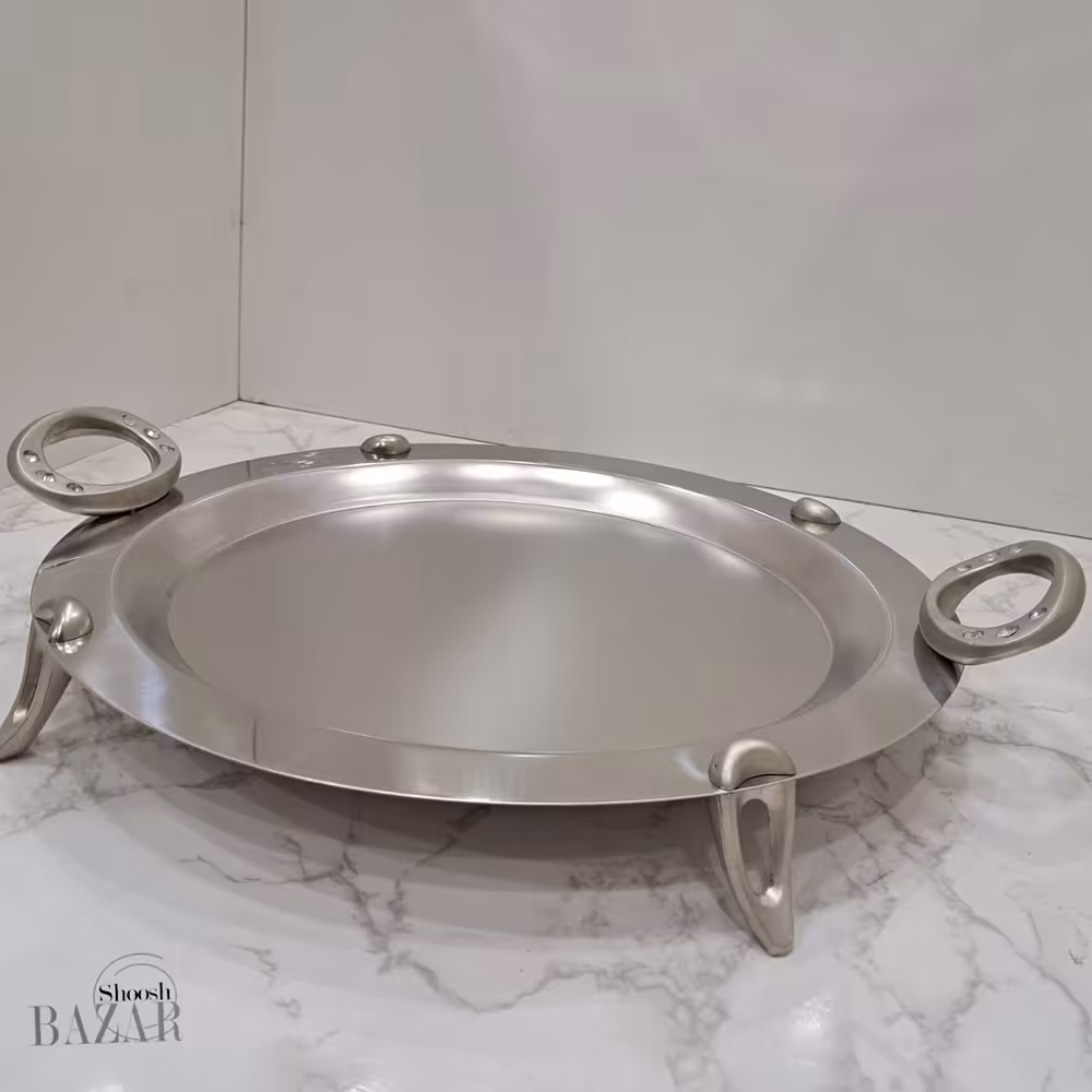 سینی گرد استیل مات پایه دار