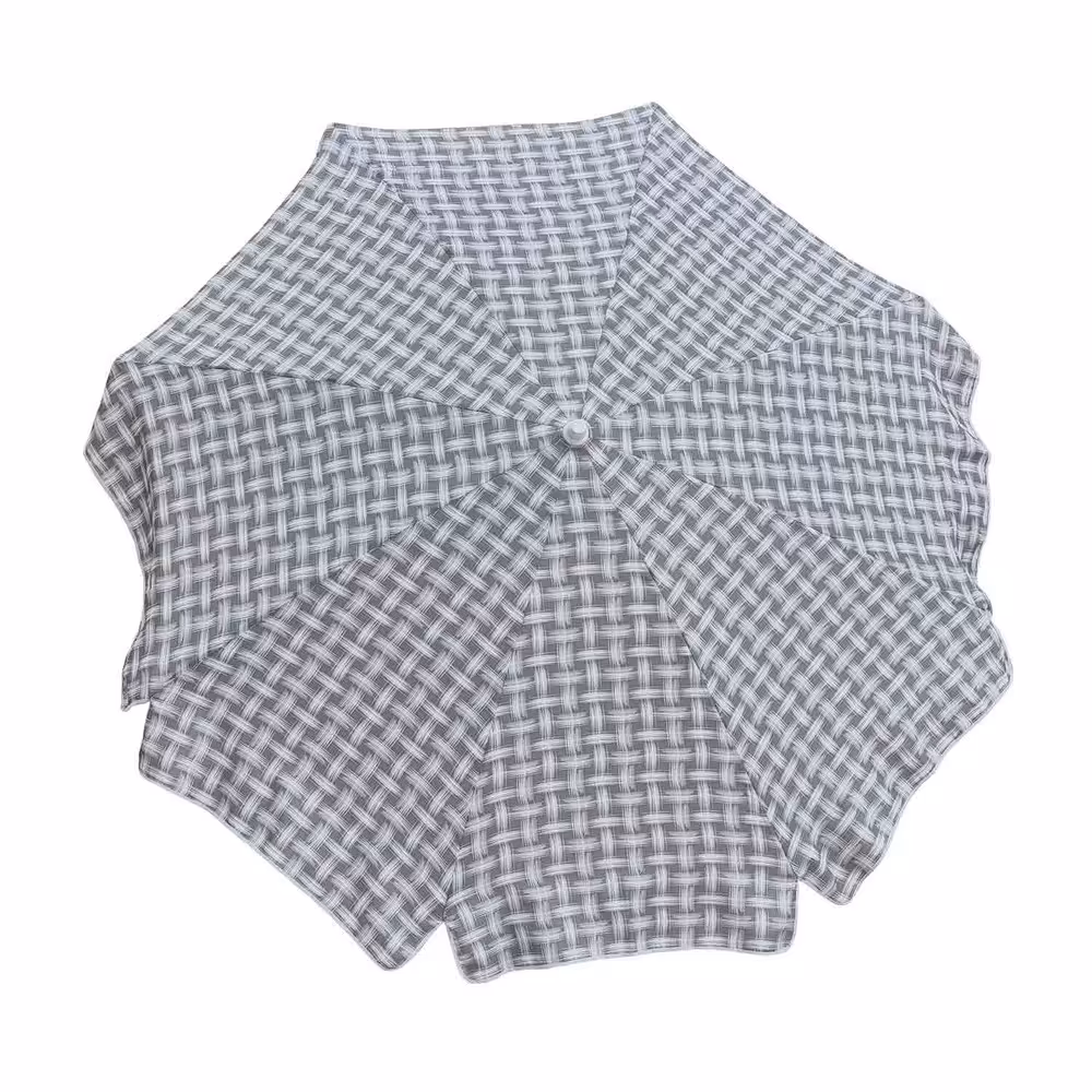 سایه بان قطر دو متر با پارچه نانو طرح تار و پود (چهارخانه) آب گریز رنگ طوسی،مسافرتی