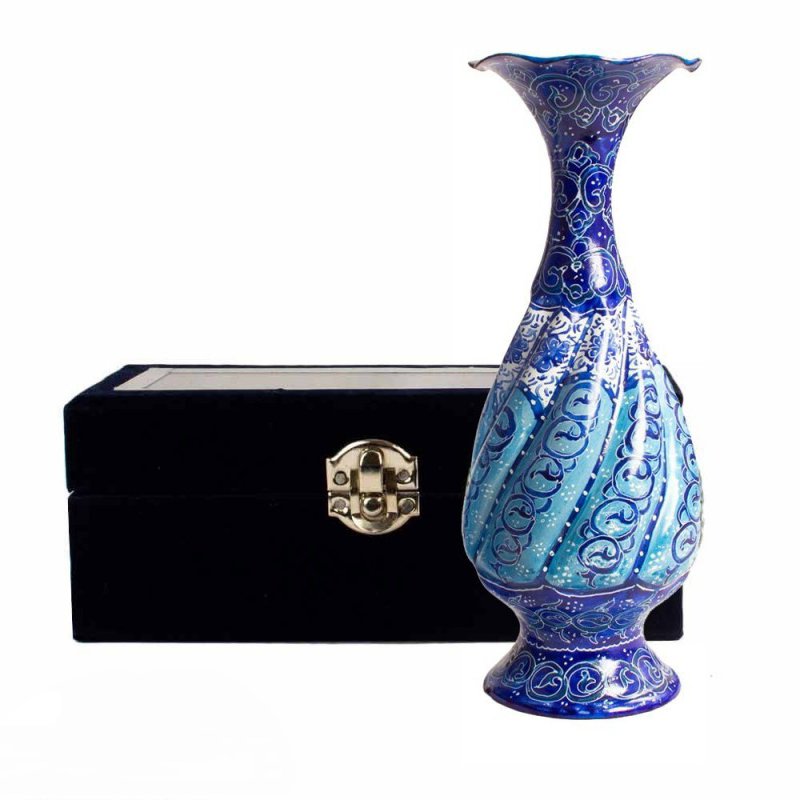 گلدان مینا کاری مسی 20 سانتی با جعبه مخمل