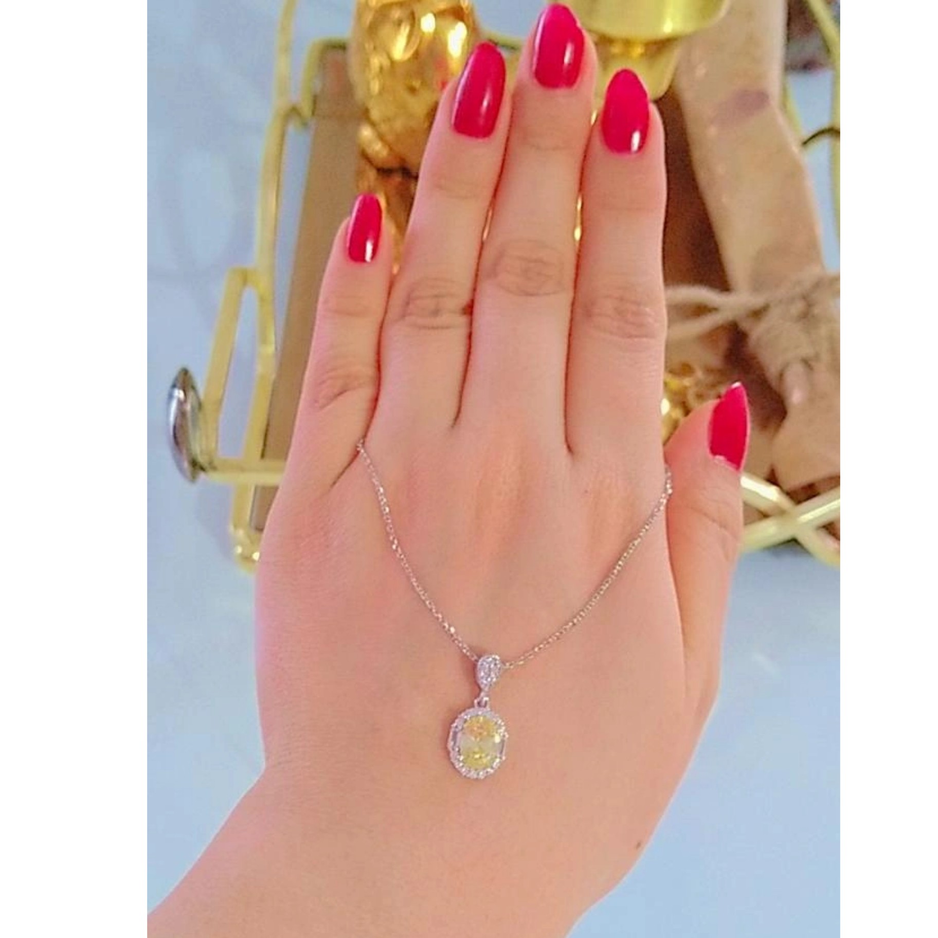  گردنبند نقره زنانه تک نگین نباتی عیار 925و آبکاری طلا سفیدزنجیر فلامینگو 45 سانتی