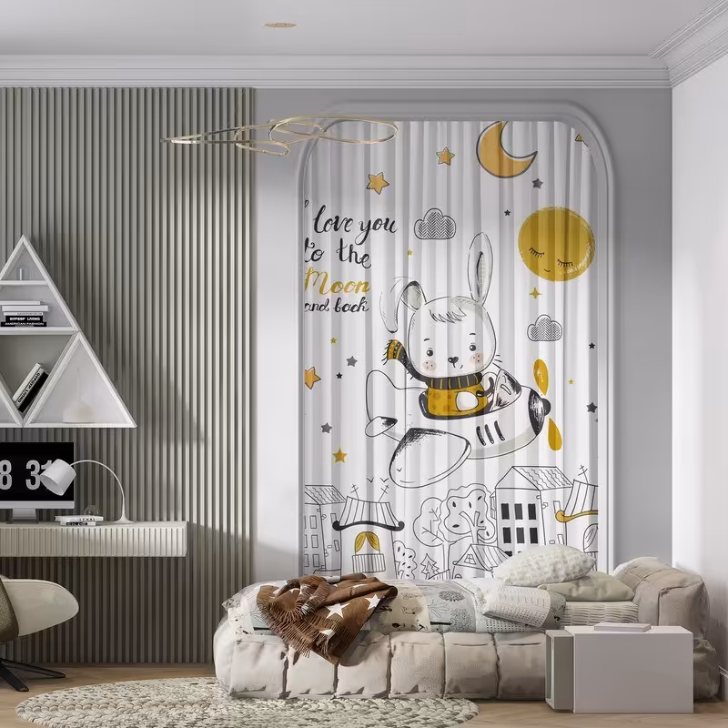 پرده پانچی طرح کودک سایز 140 در 280 جنس هازان کد116