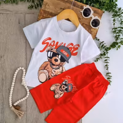 تیشرت شلوارک تدی کلاهدار پسرانه