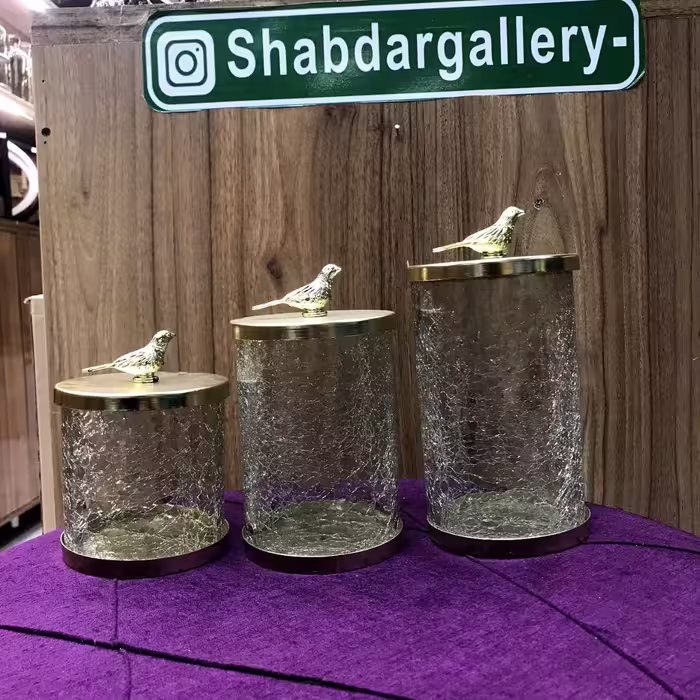پاسماوری بانکه جا ادویه ای شیشه ای 3تیکه طرح تَرَک