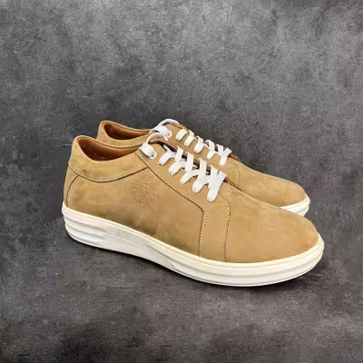 کفش ونس مردانه چرم طبیعی مدل سایمون رنگ خاکی سایز بندی 40 تا 45