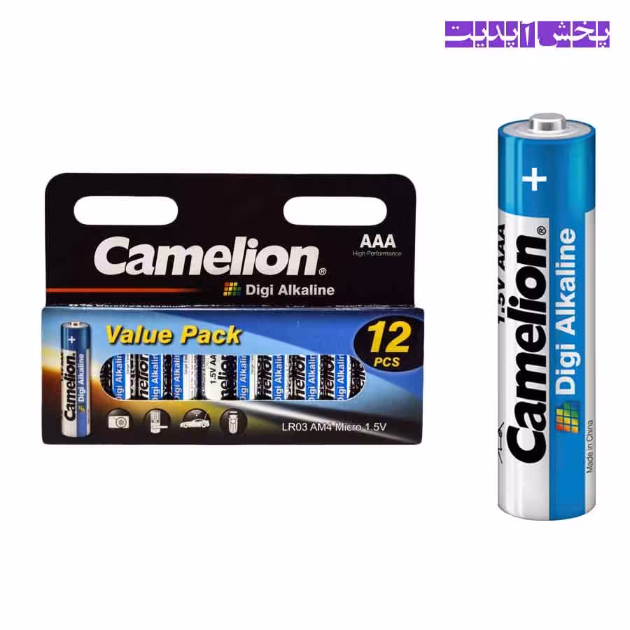 باتری نیم قلمی کملیون مدل Camelion Digi Alkaline مجموعه 12 عددی