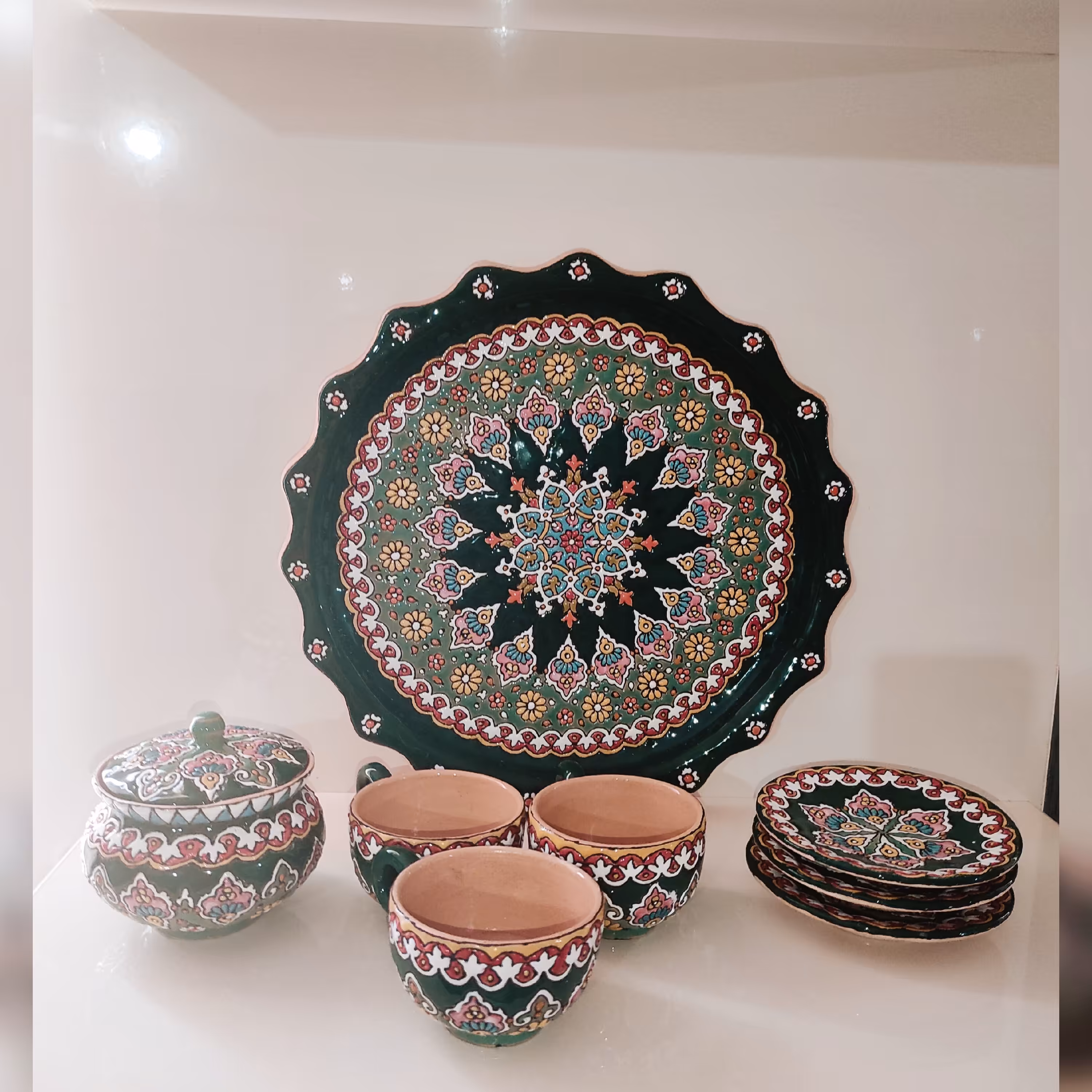 ست چایخوری سه نفره سفالی میناکاری کد 27