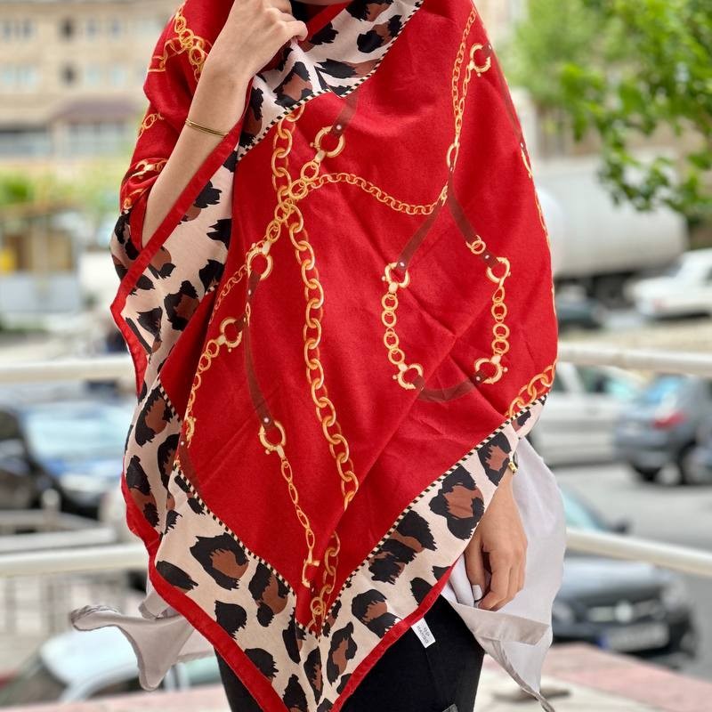 شال قرمز زنجیری نخی اعلا چهارفصل کیفیت تضمین شده