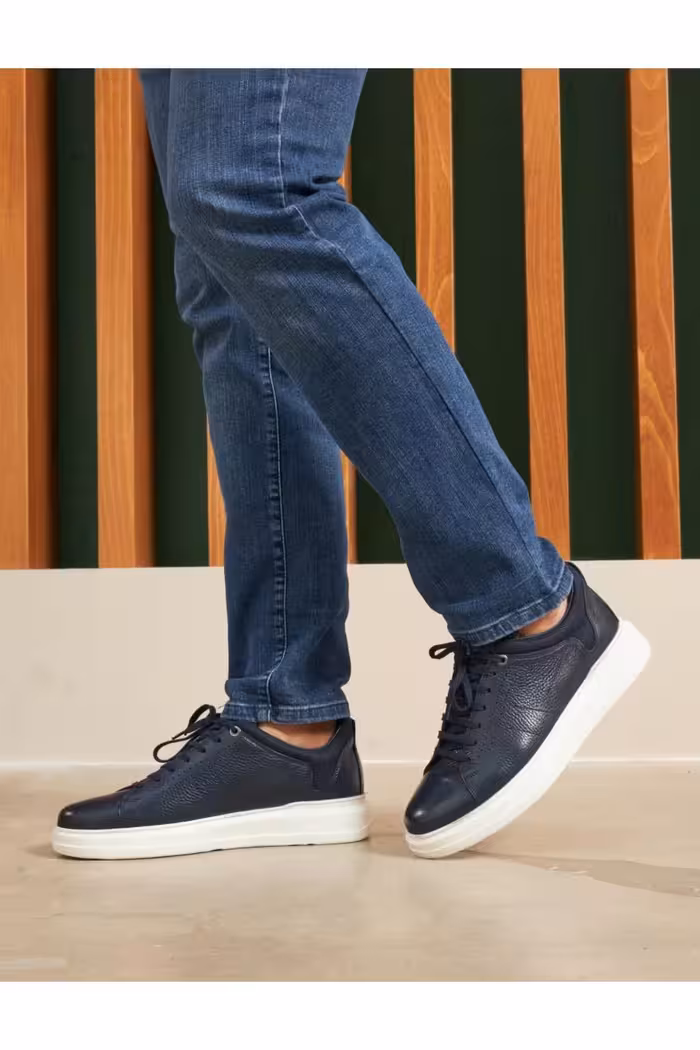 کفش های کژوال آبی مردانه ورزشی توری مشکی چرمی سیاه و سفید Cabani