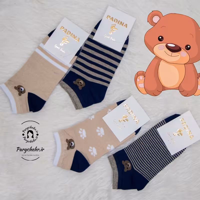 جوراب مچی طرح تدی تم سرمه ای