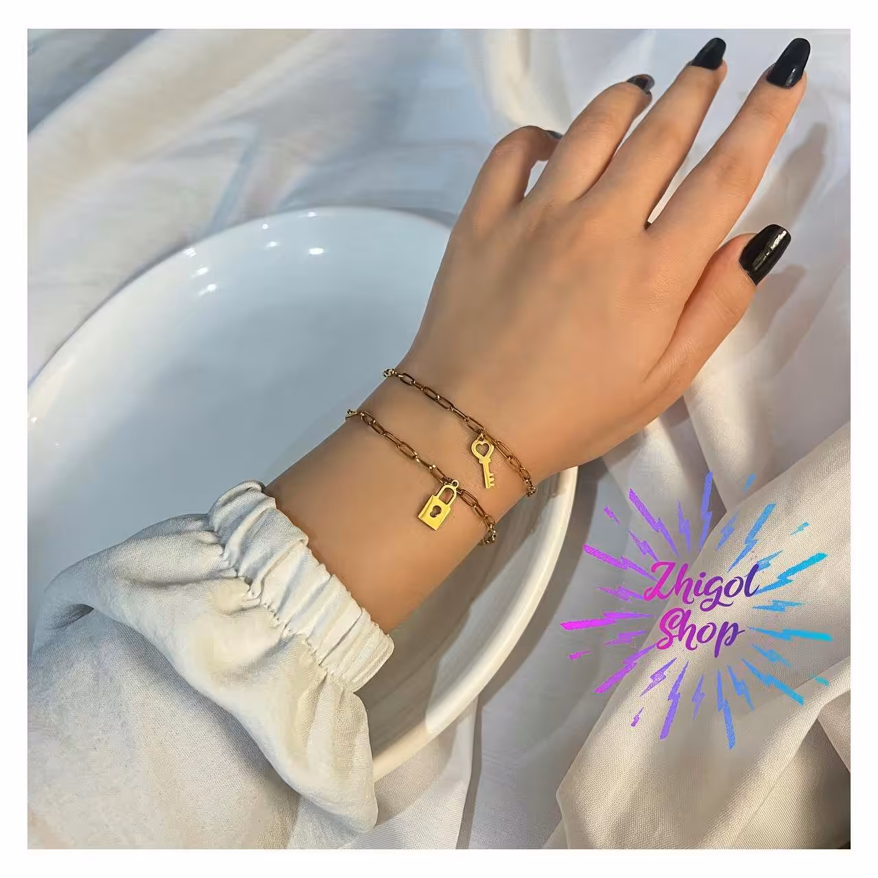 ست دستبند قفل و کلید تمام استیل