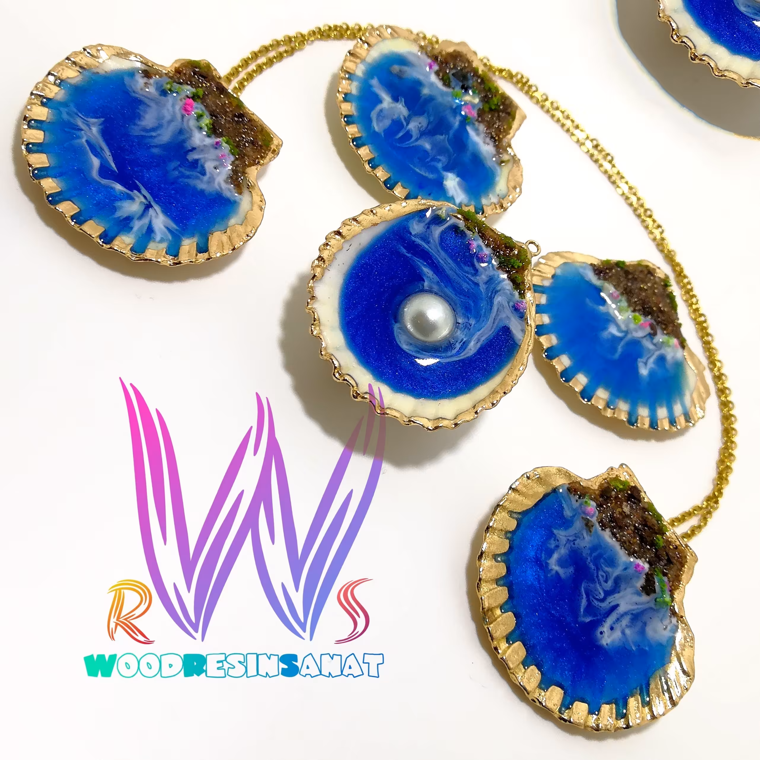 نیم ست زیورآلات رزین طرح دریا