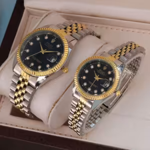 ست ساعت رولکس دورنگ صفحه مشکی لاکچری