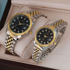 ست ساعت رولکس دورنگ صفحه مشکی لاکچری