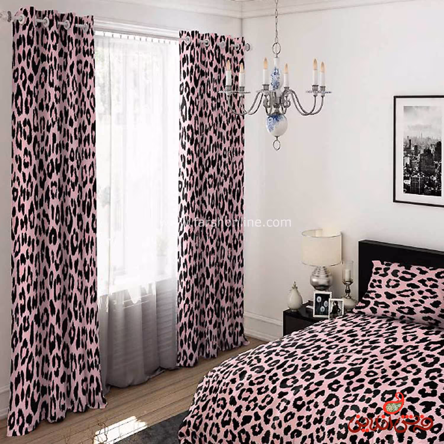 پرده 2 عددی کد 15541/1 طرح پوست پلنگ