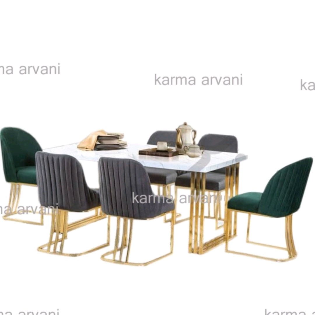 میزناهارخوری4نفره آبکاری طلایی مدل لوتوس رنگ طوسی سبز برند کارما  ارسال رایگان