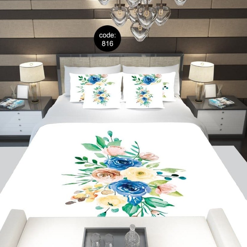 سرویس  روتختی دونفره 8تکه چاپی قابل ست با پرده با انتخاب جنس پارچه کد 816