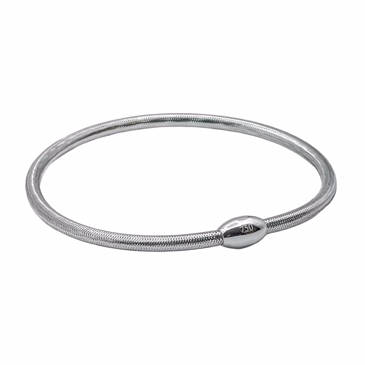 دستبند طلای 18 عیار مدل فنری کشی قطر 3mm سفید