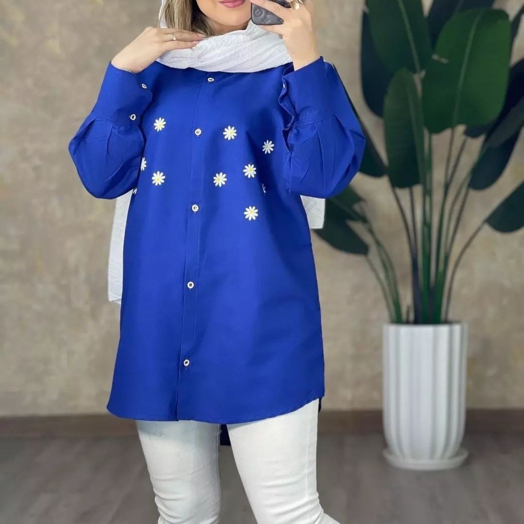 شومیز مانتویی زنانه بابونه جنس داکرون رنگ آبی تیره