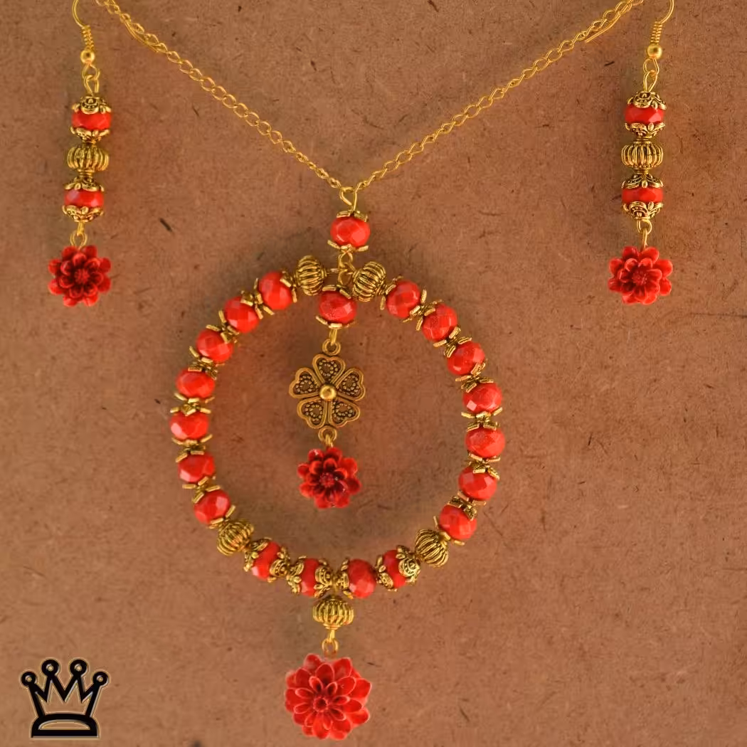 نیم ست گردنبند و گوشواره مدل حلقه گل رز