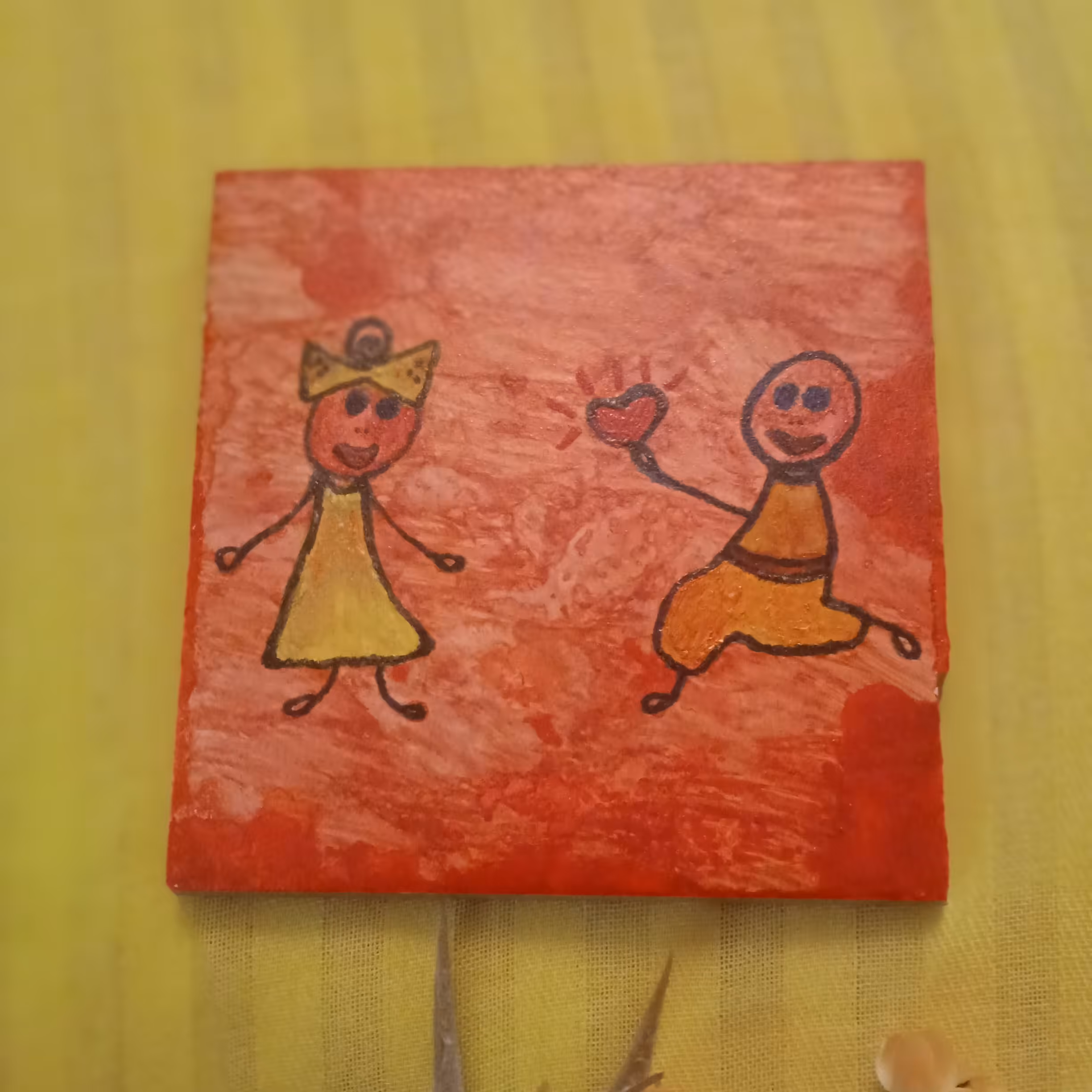 نقاشی روی کاشی و سرامیک طرح فانتزی قلب ابعاد 10.5 در 10.5  سانتی متر