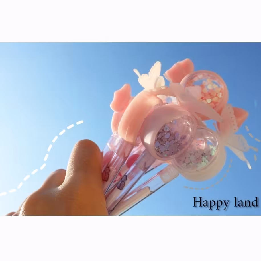 روان نویس فانتزی طرح پروانه پولکی در رنگ های آبی صورتی بنفش سفید با جوهر مشکی