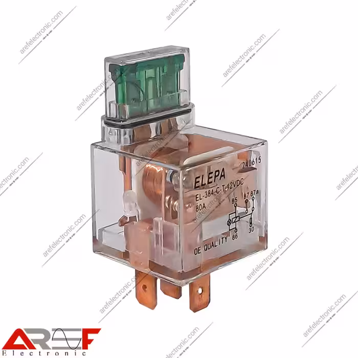 رله خودرویی آمپربالا ELEPA مدل EL_384 دارای 12V ولت 80 آمپر 2 کنتاکت - فروشگاه عارف الکترونیک