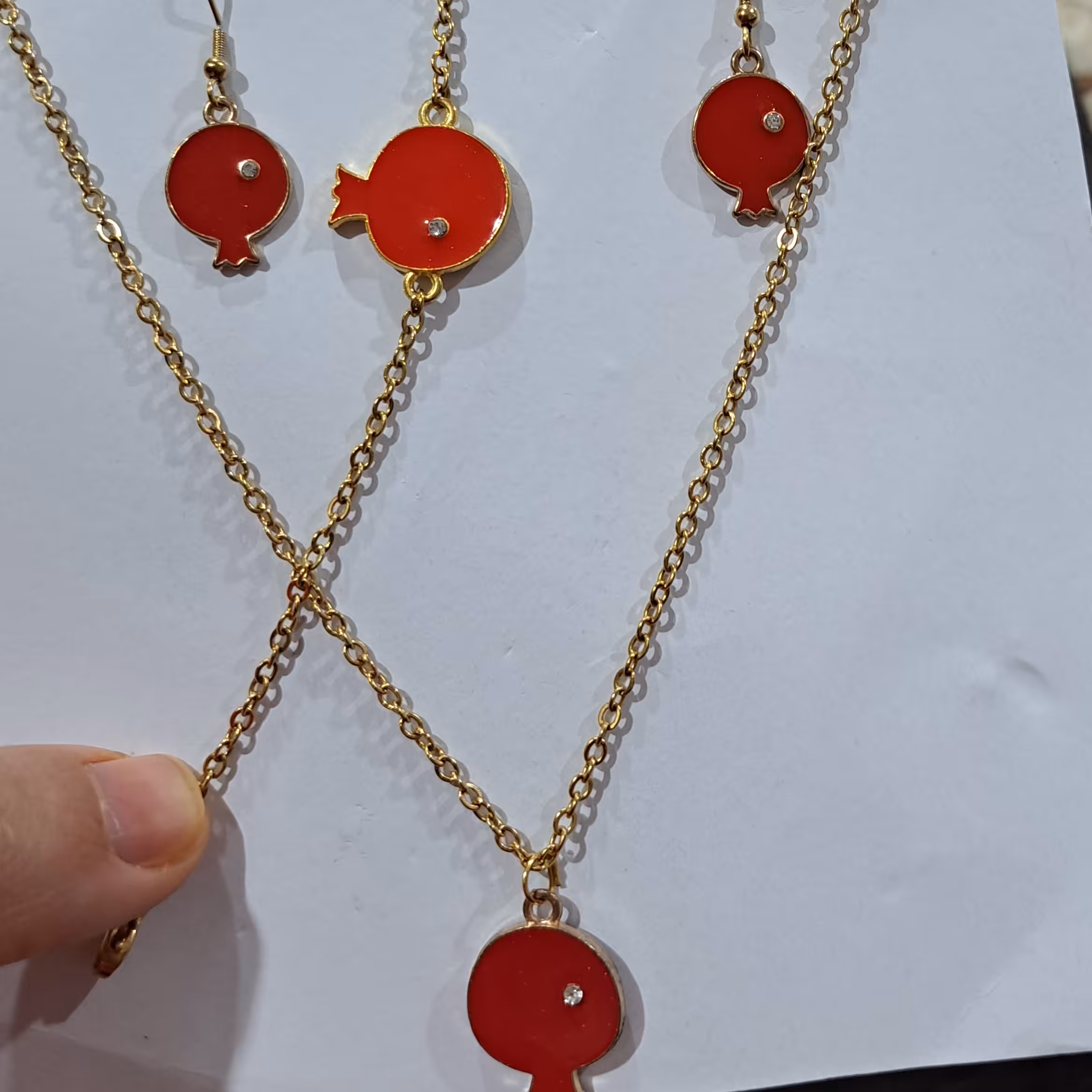 ست یلدایی دستبند، گوشواره وگردنبند (انار میناکاری دوطرفه )