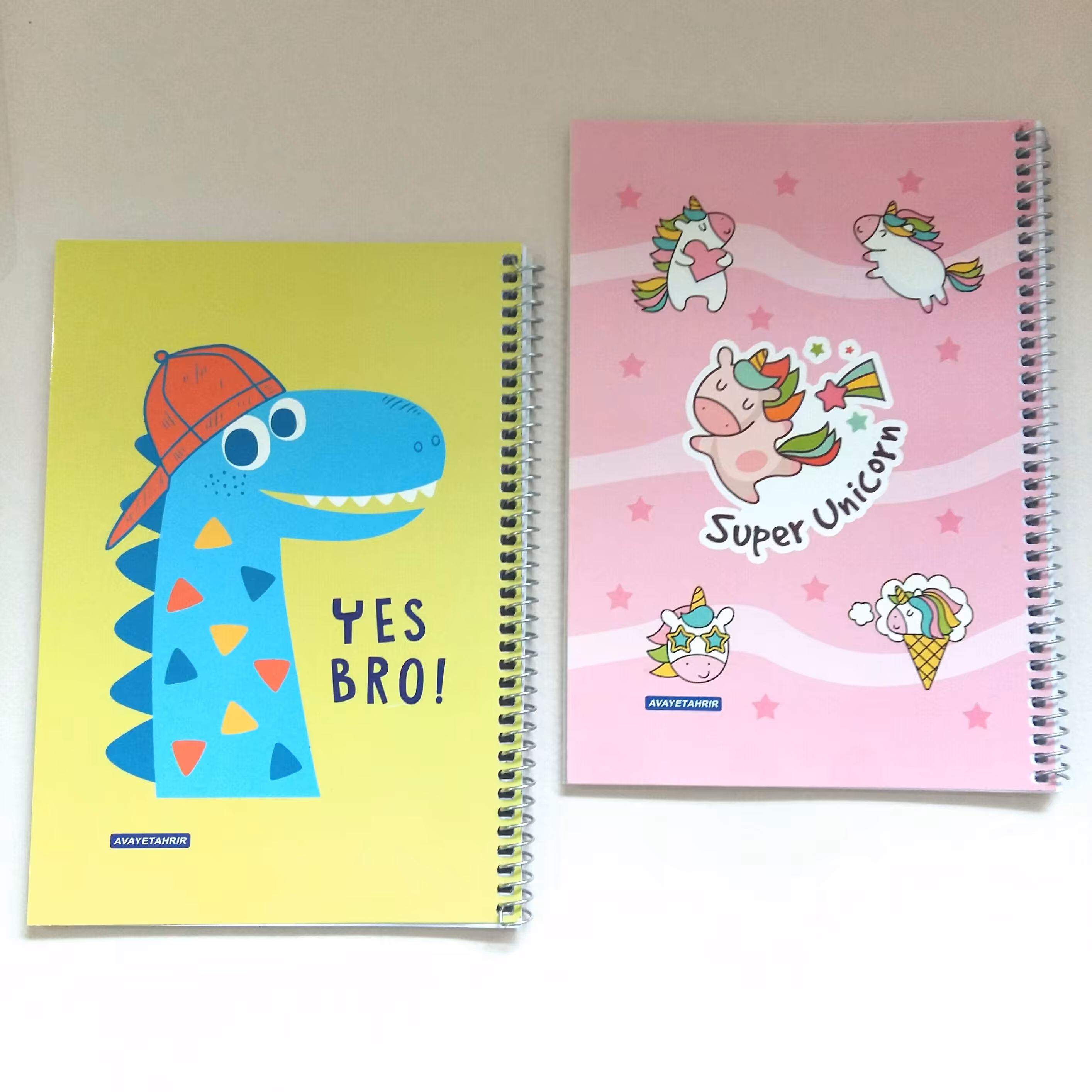 دفتر نقاشی 50 برگ وزیری فانتزی سیمی فنری جلد مقوایی دفترنقاشی دخترانه پسرانه دایناسور و یونیکورن تکشاخ یک عدد