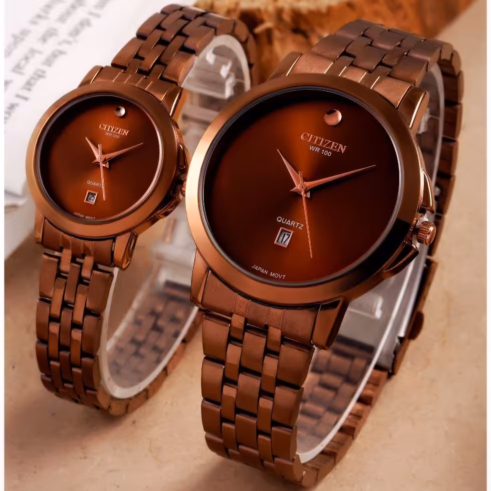 ست ساعت سیتیزن کیفیت عالی در رنگ بسیار جذاب همراه با جعبه و باتری 
