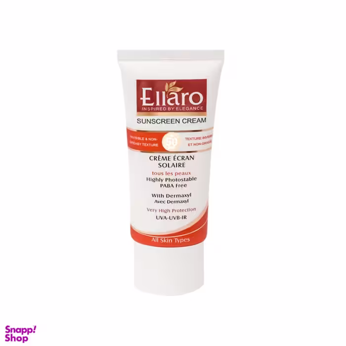 کرم ضد آفتاب فاقد چربی الارو (Ellaro) مناسب انواع پوست با +SPF50 بی رنگ حجم 50 میلی‌لیتر