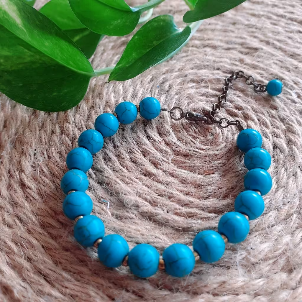 دستبند کشی دستساز فیروزه و منجوق 