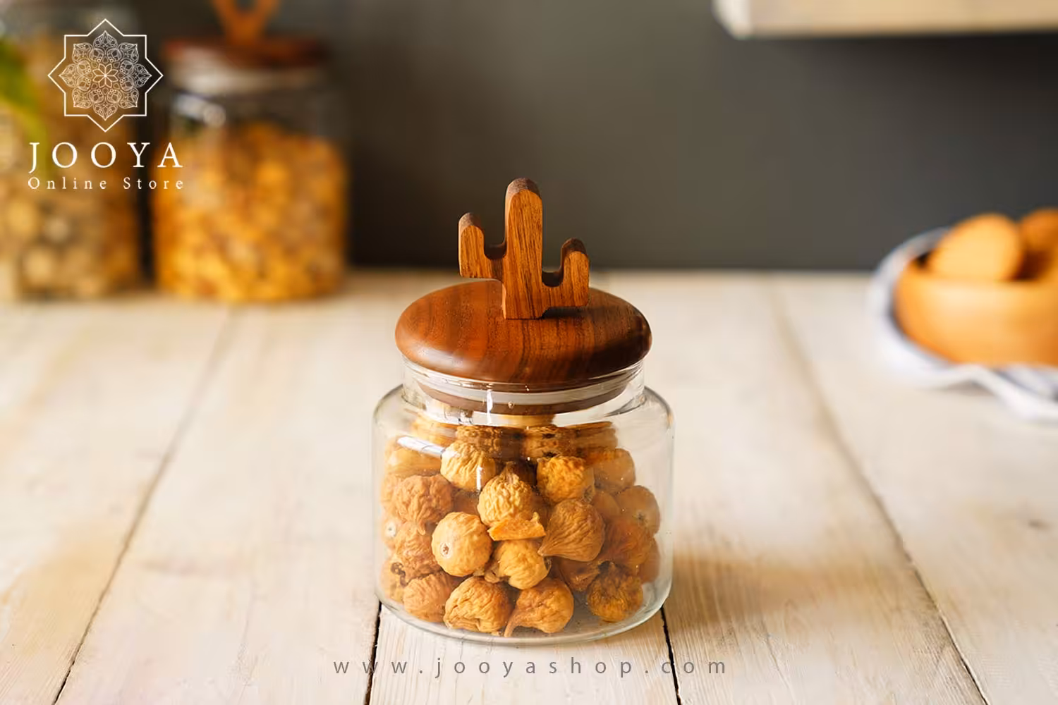 بانکه شیشه ای درب چوبی طرح کاکتوس