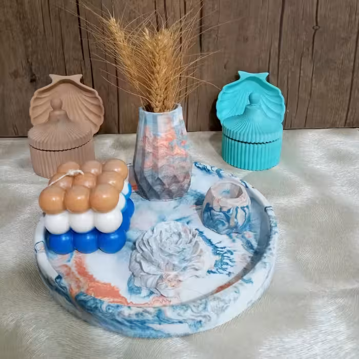 ست سینی گرد سورمه ای ،نارنجی   ،سنگ مصنوعی