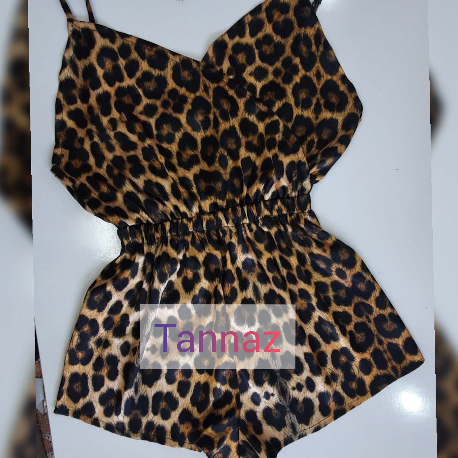 تاپ وشورتک سرهمی یا بیلرسود ساتن ابریشم پلنگی