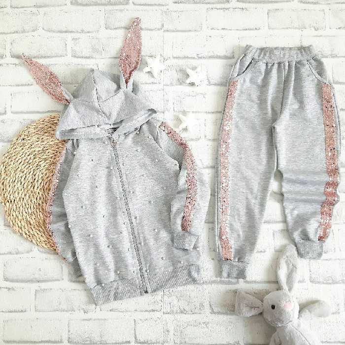 سویشرت شلوار خرگوش گوش پولکی، جنس دورس گلکسی، مناسب 3 تا 13 سال، شیک و لاکچری