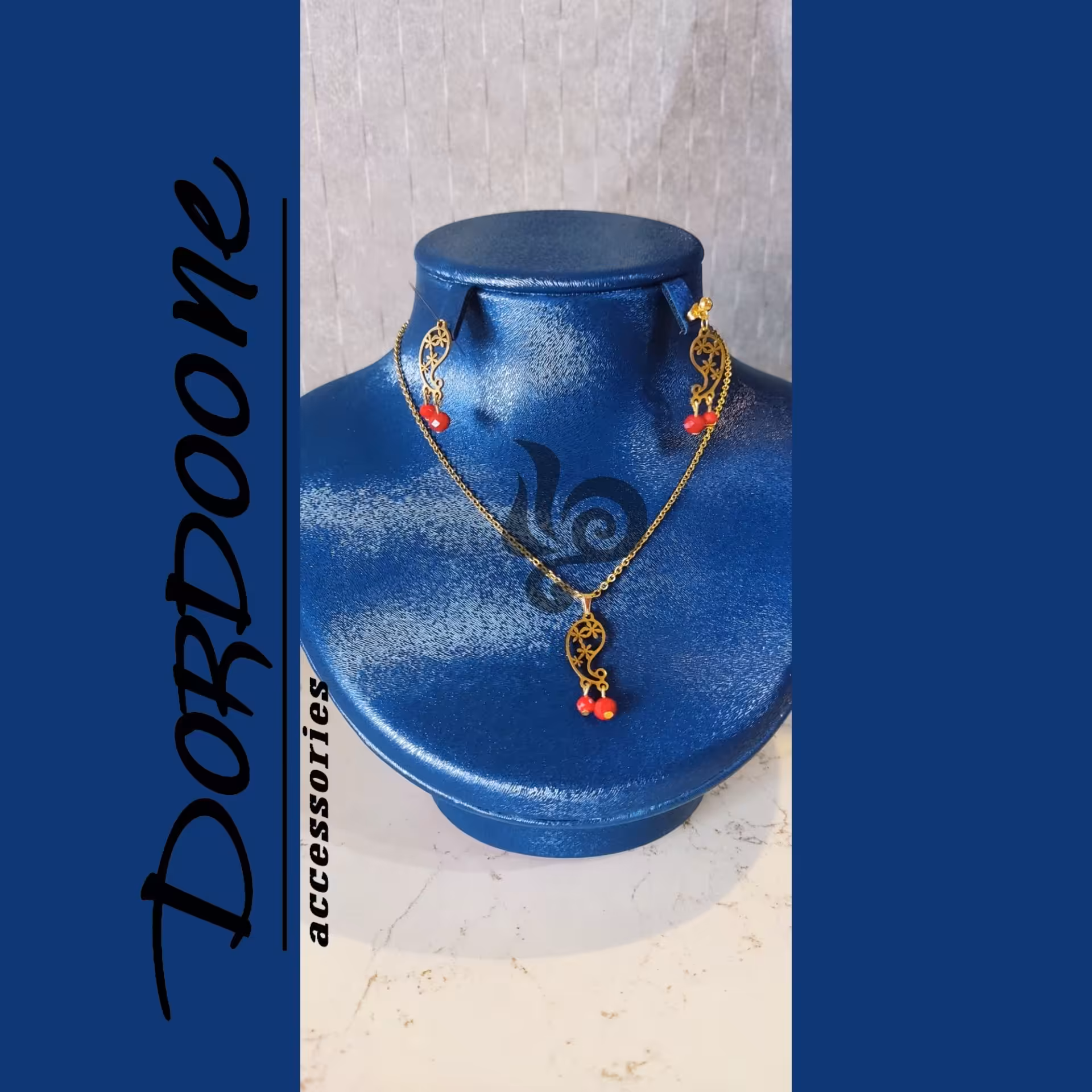 نیم ست جذاب بته جقه کریستالی قرمز  پلاک استیل مناسب برای هدیه دادن 