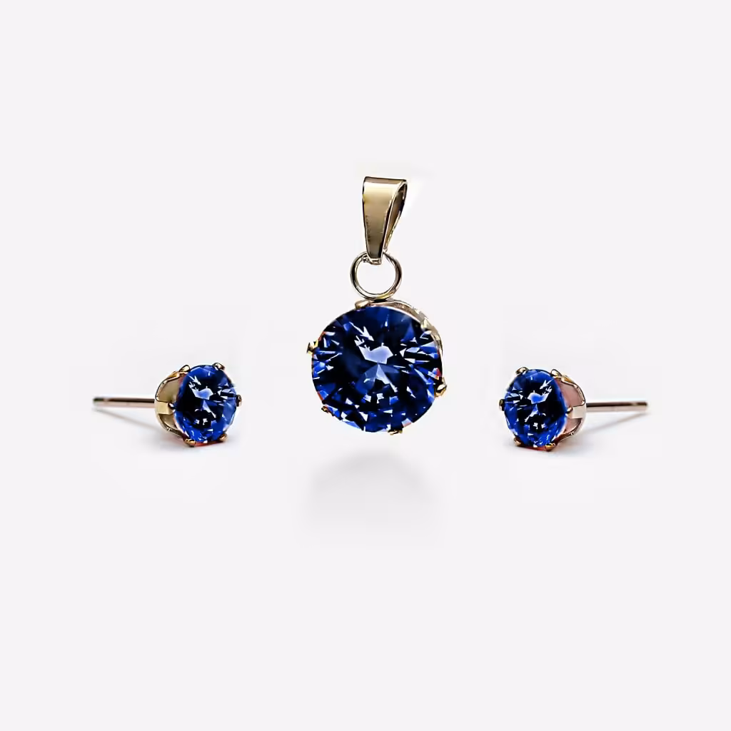 نیم ست استیل طلایی با نگین سورمه ایی