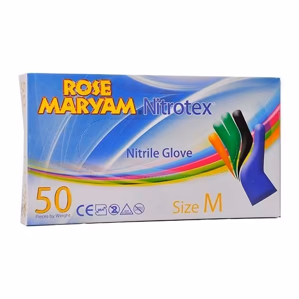 دستکش نیتریل رز مریم سایز  لارج 50 عددی L