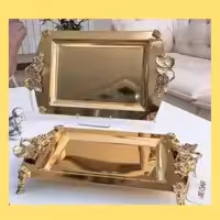 سینی مستطیل نگار طلایی دسته گل رز  ابعاد (39×26)