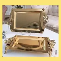 سینی مستطیل نگار طلایی دسته گل رز  ابعاد (39×26)
