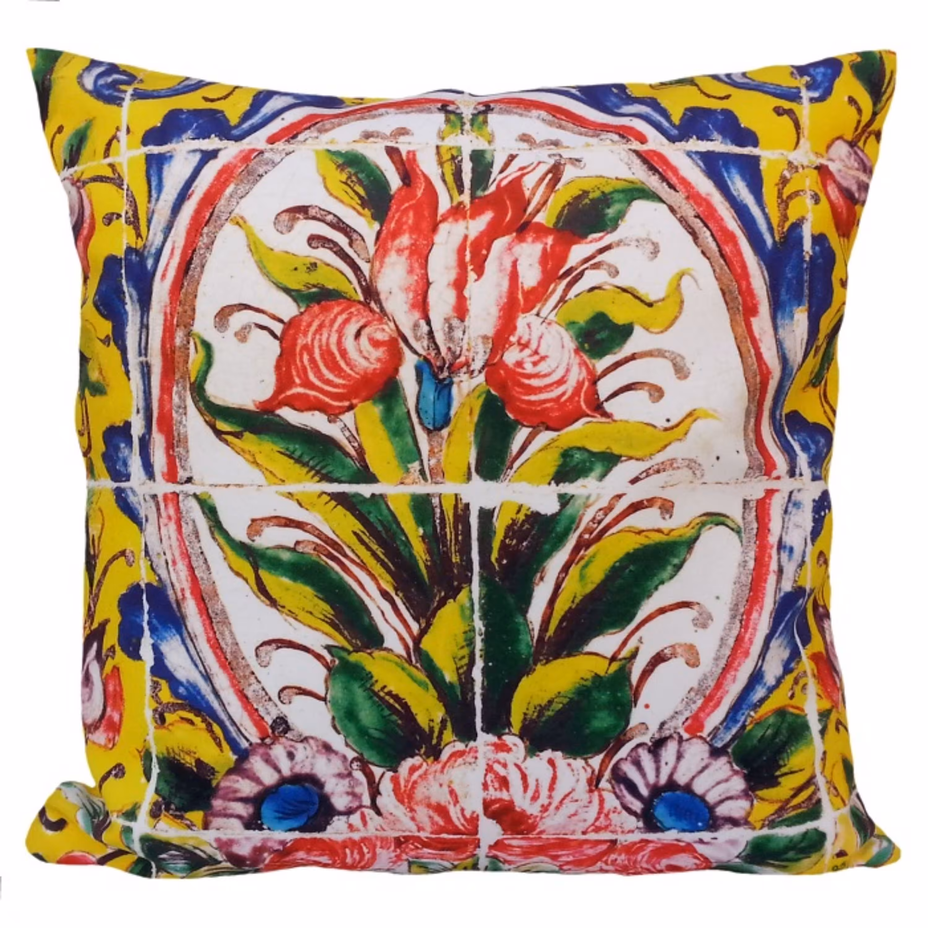 کاور کوسن مخمل کوبیده  طرح کاشی  کد MAKHQU10  کیفیت جنس و رنگ عالی