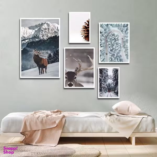 تابلو بکلیت طرح مدرن طبیعت زمستان و گوزن مدل W-1657 مجموعه 5 عددی