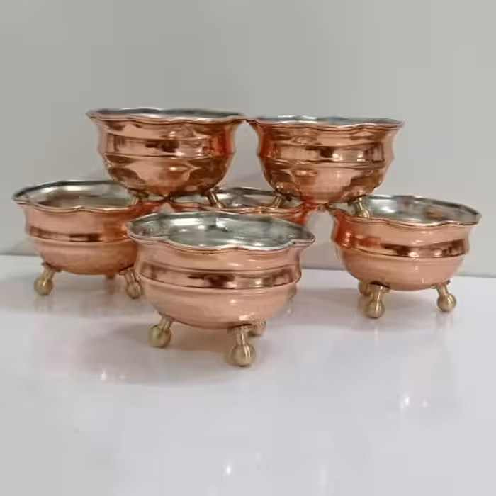 بستنی خوری مسی سه پایه برنجی نانو شده زنجانی‌ها ست 6 تایی

