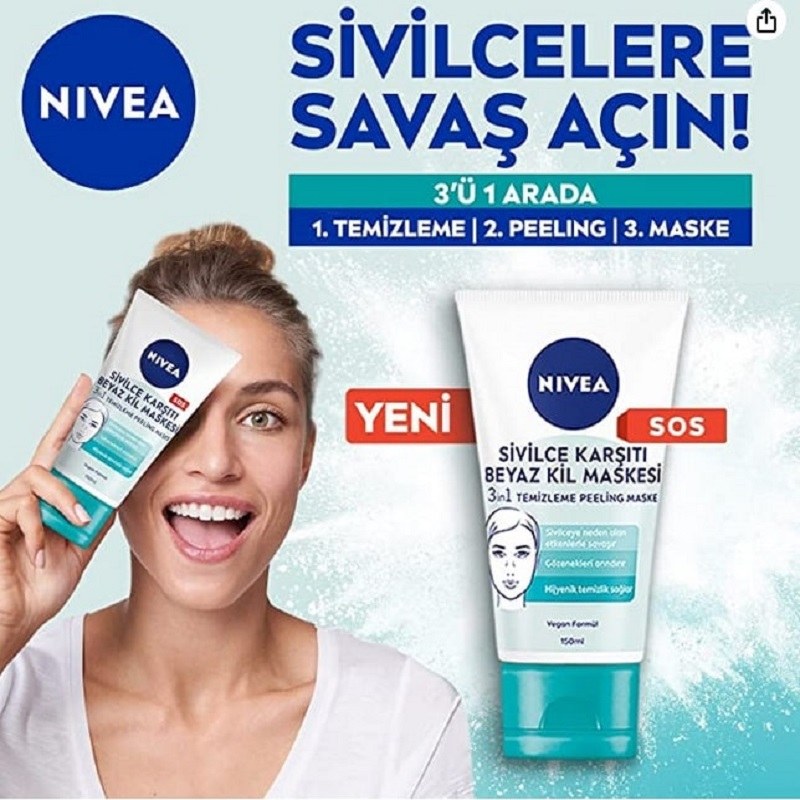 ماسک خاک رس سفید 3 در 1 ضد آکنه NIVEA